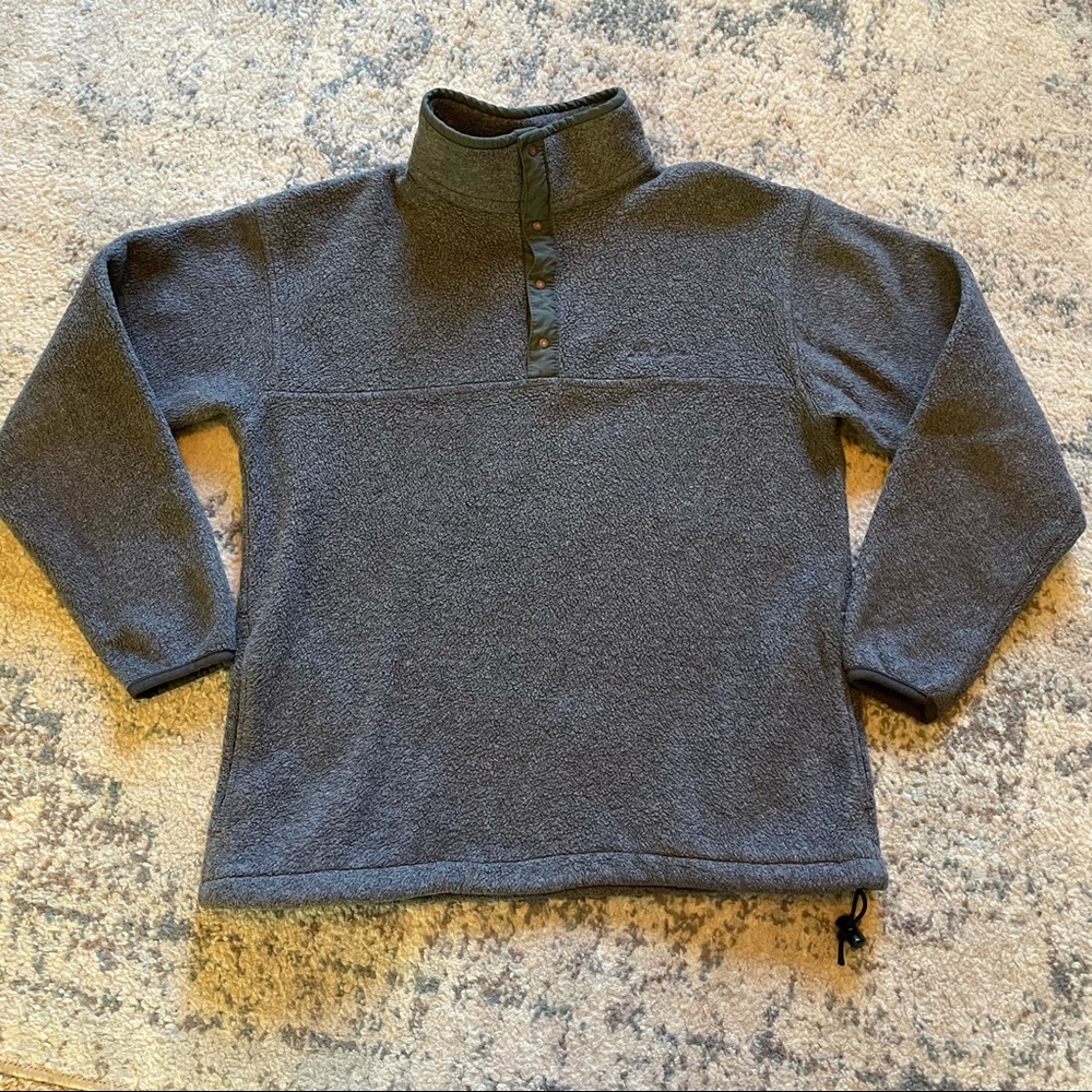 L. L. Bean | Gray 1/4 Button Fleece Sweater Mens M Green Trim Embroidered Logo